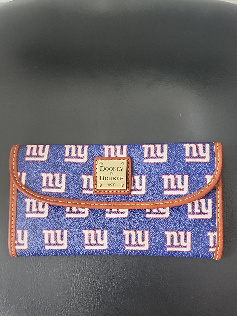 Dooney & Bourke Blue NY Giants Logo Continental Wallet with Brown Trim